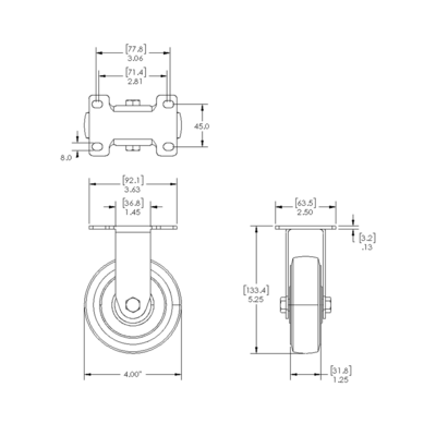 31-RPD4-0 MODULAR SOLUTIONS CASTER 4" RIGID TOP PLATE